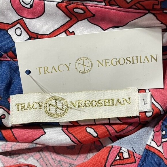 Tracy Negoshian Red & Blue Short Sleeve Collared Dress L - Picture 10 of 14